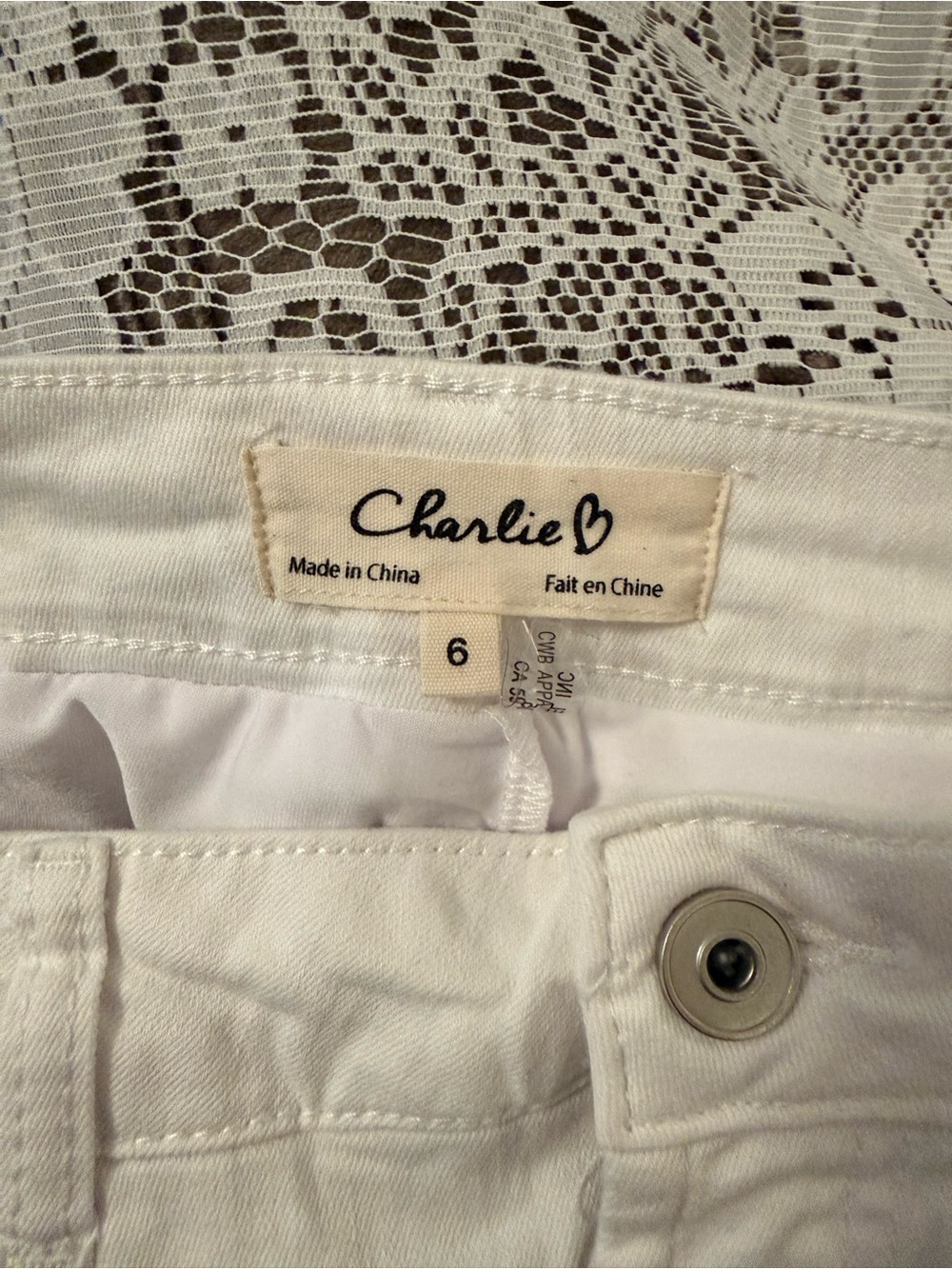 CHARLIE B White Denim Skirt with Lace Detail and Built in Shorts - Picture 5 of 5